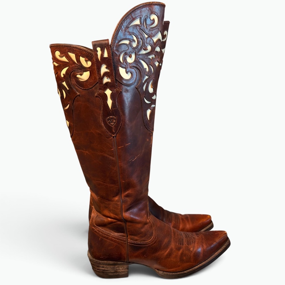 Ariat Womens Brown Leather Filigree Cutout Tall Over Knee Western Boots Size 9B - Picture 3 of 13